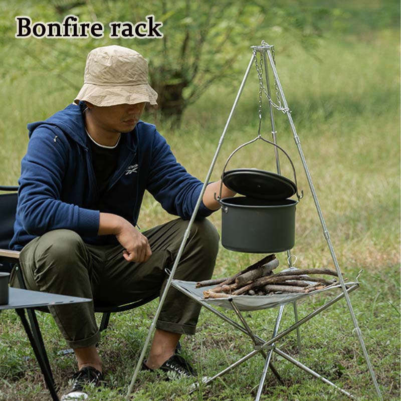 Camping Cooking Pot Tripod - Bonfire Tripod Kemah portabel, rak pendukung