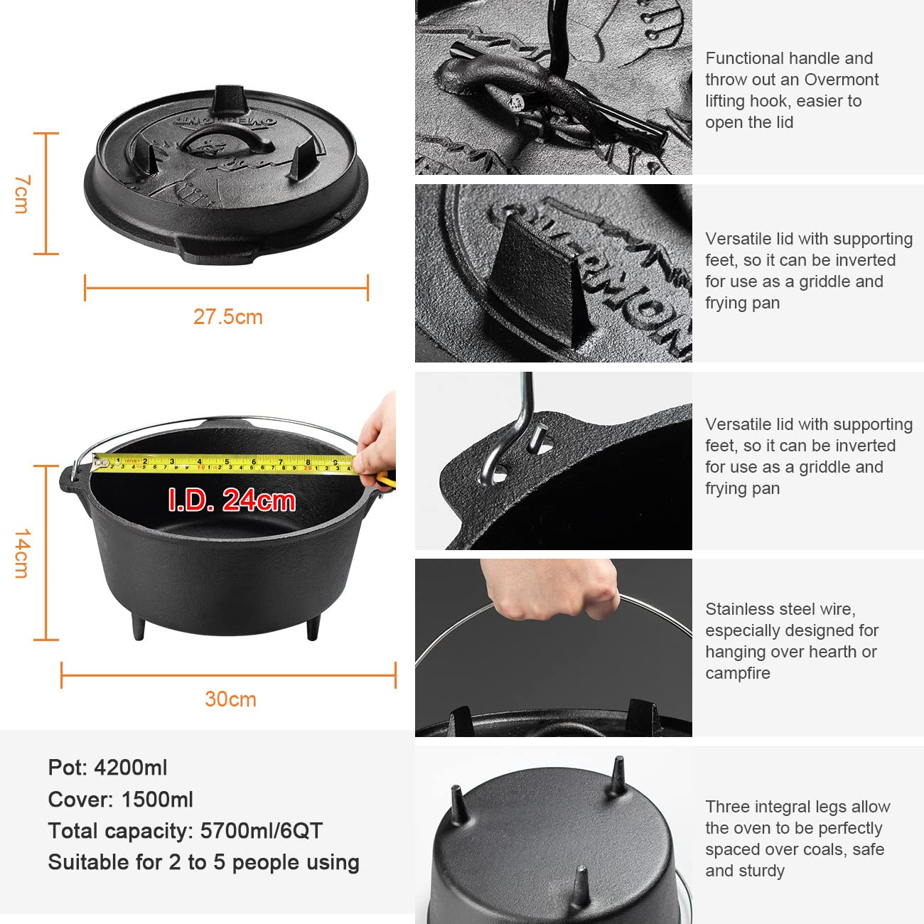 25cm Camp Oven Belanda pre-kaw - Camping Cooking Dutch Oven ulasan dan harga